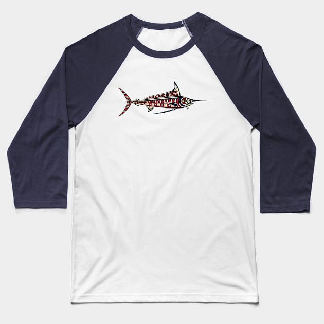 Salish Swordfish Baseball T-Shirt by Munchbud Ink